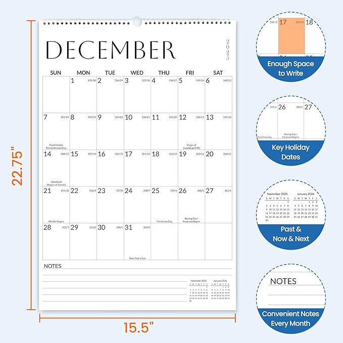 SUNEE Wall Calendar 2026 Large 22.75"x15.5", 21 Month from October 2025 to June 2027, Vertical Extra Large Monthly Calendar 2026 for Wall, White