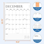 SUNEE Wall Calendar 2026 Large 22.75"x15.5", 21 Month from October 2025 to June 2027, Vertical Extra Large Monthly Calendar 2026 for Wall, White