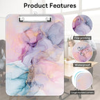 Luminzo Plastic Cute Clipboard Low-Profile Metal Clip, A4 Letter Size 9 x 12.5 in, 8.5 x 11 Paper Clip Board for Teachers, Nurses, Classroom,Pink Dream Marble