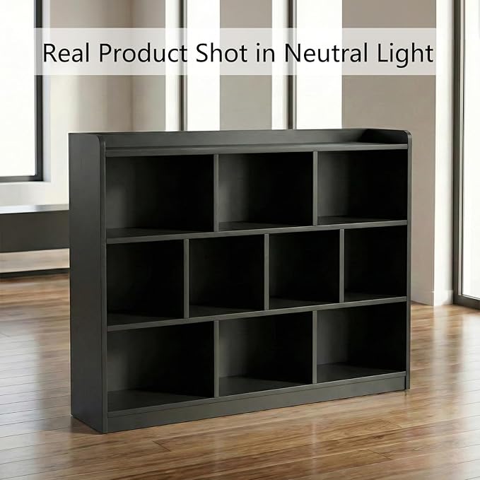 DIYART Black Bookshelf, Wood Bookcase with 3 Tier Open Shelves, 10-Cube Minimalist Storage Shelf for Living Room, Bedroom, 55.1" W x 42.5" H
