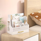 Bamboo Mail Organizer Countertop with Drawers, Wood Desk File Organizer Desktop Paper Organization Storage Bill & Letter Sorter Holder for School Home Office Supplies, No Assembly Required (White)