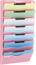 EASEPRES 8 Pocket Mesh Hanging Wall File Organizer, Wall Mounted Mail Paper Document Folder Holder, Clipboard Storage Organization Magazine Rack with Nametag Label for Office Home School, Pink