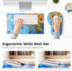 Ospelelf Ergonomic Mouse Pad and Keyboard Stand Wrist Rest Set, Memory Foam Comfort, Pain Relief for Typing, Office Desk Accessories, Sunflower