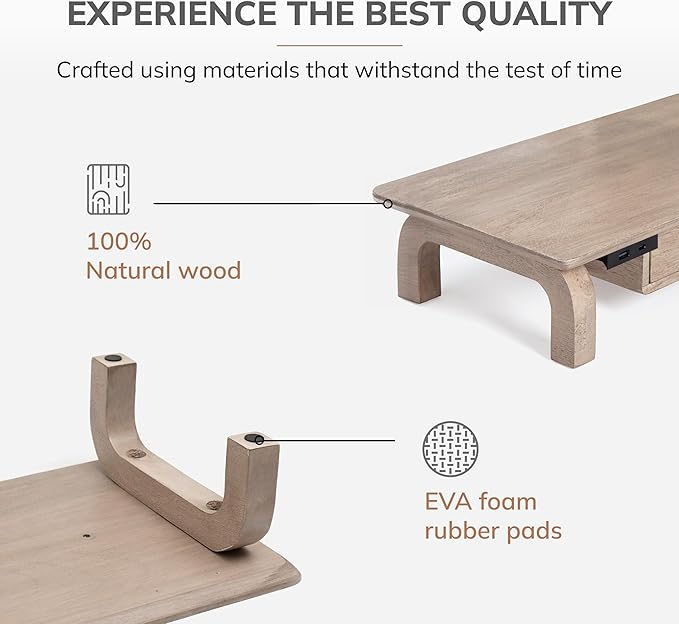 Anji Mountain Monitor Stand - Desktop Organizer & Laptop Riser, Ergonomic Monitor Riser, Space-Saving Monitor Stand for Desk, Durable Construction, Easy Assembly, Ideal for Home & Office,Biscotti