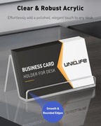 Uniclife 4 Pack Acrylic Business Card Holder for Desk, 3.5" x 1.9" x 2", Clear Horizontal Business Card Display Stand, Desktop Business Card Organizer for Office, Index Card Holder, 50 Card Capacity