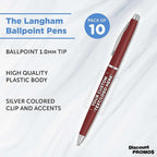DISCOUNT PROMOS Custom Langham Ballpoint Pens Set of 10, Personalized Bulk Pack - Black Ink, Great for Office, School, Business, Tradeshows - Burgundy