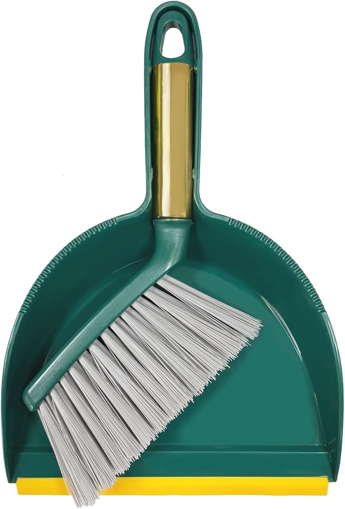BSMstone Small Broom with Dustpan Combo Set Mini Broom and Brush Set Hand Sweeper for Cleaning Desk Office Kitchen Pet Nest (Green)