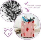 Leather Pen Holder for Desk Strawberries Pencil Cup Desktop Organizer Makeup Brush Holders Office Supplies for Home, Kids & School
