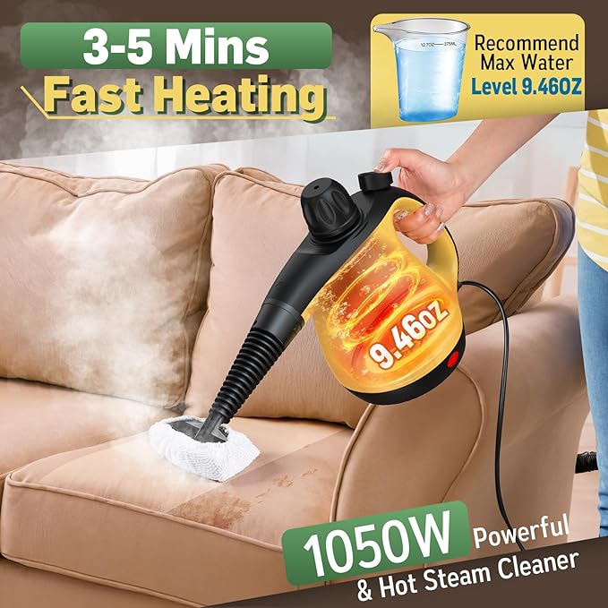 Pressurized Handheld Steam Cleaner for Home Deep Cleaning, Multi-Purpose Portable Steamer for Cleaning with 11 PCS Accessories for Dirt, Grease, Window, Car, Furniture, Bathroom, Couch, Tile and Grout