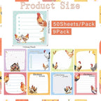 Lovarywow Chicken Sticky Notes Gifts - 9Pack Cute Sticky Notes 3x3 Roosters Chicken Gifts for Women Chicken Scratch Funny Post Notes Animals Self-Stick Notes Pads Office School Supplies 450 Sheets