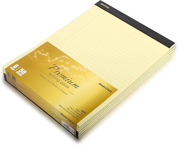 Mintra Office Legal Pads - ((PREMIUM CANARY 6pk, 8.5in x 11in, WIDE RULED))