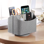 PUSU Leather 360°Rotatable Remote Control Holder,Nightstand TV Remote Caddy,Office Supplies Desktop Organizer,Spinning Storage Box for Pen,Mail,Phone,DVD, Blu-Ray, Media Player, Heater Controllers