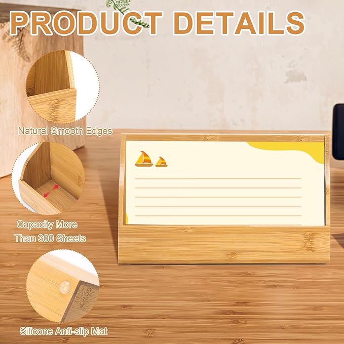 5x8 Inch Index Card Stand Wooden Index Cards Holder Notecard Box Postcard Display Stand Flash Cards Organizer Business Card Display Rack for Desk Office Supplies Capacity 300 Sheets