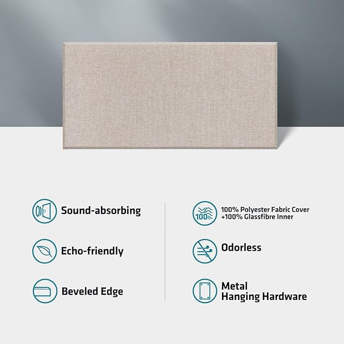 UMIACOUSTICS 4 PCS Acoustic Panels with Hanging Brackets, 2” Thick Fiberglass Sound Proof Panels Removable for Studios, Office, Home Theater Wall- Linen