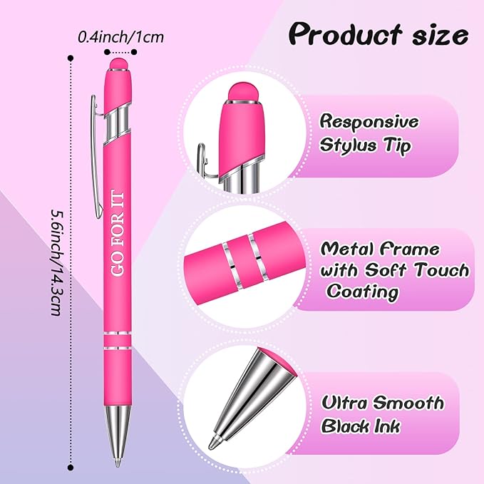 Zonon 12 Pcs Inspirational Pens Bulk Funny Ballpoint Pen with Stylus Tip Motivational Gifts for Valentine's Day Teacher Coworkers Nurse School Office Supplies(Pink,Motivational Style)
