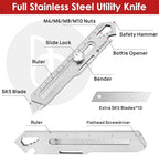 BIBURY 2 Pack Mutipurpose Utility Knife, Heave Duty Full Stainless Steel Retractable Box Cutter with 10PCS replaceable Blades (18mm Wide), Multi-functional Extended Razor Knife for Office, Home,School