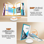 Antner 10-Pocket Desktop Reference & Display System with 360° Adjustable Base, Fast Flip & Find Desk Reference Organizer, A4/Letter Size 10 Double-Sided Panels with 5-Color Borders & Index Tabs, White
