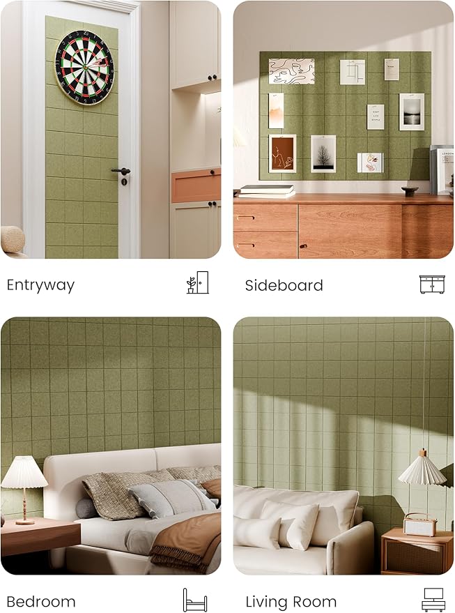Bumusty Large Felt Bulletin Board 48" x 36" Cork Board Alternative-12 Pack with 70 Safe Removable Adhesive Tabs, Cork Boards for Walls Cork Board for Home Office Classroom Pin Board (Olive Green)