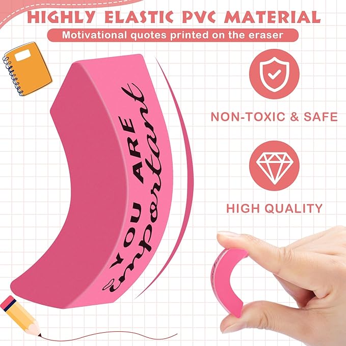 Yaomiao 180 Pcs Inspirational Erasers for Kids Bulk Pencil Beveled Erasers Colorful Motivational Gifts Bulk for Kids Students Classrooms, Drawing, Back to School