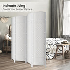 Cocosica 4 Panel Room Divider,6Ft Folding Privacy Screen,Tall - Extra Wide Foldable Panel Partition Wall Divider with Diamond Double-Weaved Hand-Woven Design Room Screen Divider（White）