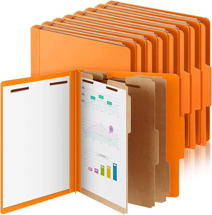 Skyygemm 12 Pcs Classification Folders Letter Size, 3 Divider Pressboard File Folder with Fasteners, Expanding File Organizer Bulk for School Teachers, Office Employee, Coworker, Staff (Orange)