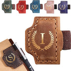 Personalized Bygone Mark Bookmark with Pen Holder, Leather Magnetic Bookmark 26 Letters,Gifts for Book Lovers, Readers, Leather Book Marks for Men Women (Brown, I)