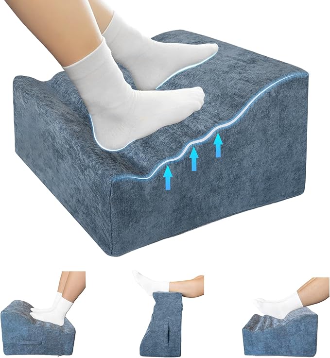 XYRONICA Under Desk Footrest, Multi-Functional Footrest with Portable Handle & Removable Washable Cover - Ergonomic Foot Stool Elevating and Supporting Feet and Legs for Chair and Sofa (Blue)