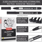 PANDAFLY Calligraphy Pen, 10 Size Calligraphy Pens for Writing, Brush Pens Calligraphy Set for Beginners, Hand Lettering Pen for Art Drawing, Sketching, Scrapbooking