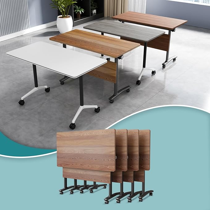 Conference Table Flip Top Mobile Conference Room Tables,Folding Conference Table with Wheels,Large Meeting Training Seminar Table Saving Space for Office Classroom(4B,70.8'')