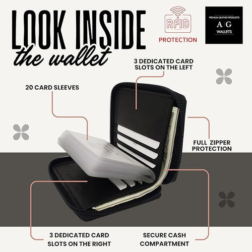 ag wallets Mens Zip Around Leather Wallet with Inserts (Black)
