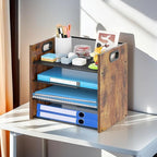 Boershun Wood Desk Organizer - 4-Tier Desktop File Organizer, Wooden Paper Organizer, Office Desk Organization for Accessories, Papers, Mail, Notebooks, Stationery