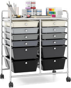 Giantex 12 Drawer Rolling Storage Cart Tools Scrapbook Paper Office School Organizer (Black Gradient)