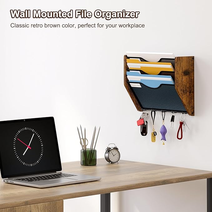 PAG-Mass Wall File Organizer With Hooks,3 Tier Mesh Mail Organizer Wall Mounted,Hanging File Organizer,Magazine Holder for Documents,Magazine,Literature,File,Mails,Envelopes