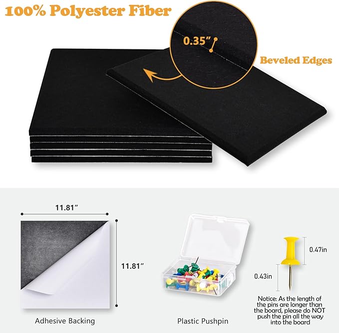 Large Cork Board Tiles for Wall with Push Pins, Removable 36" x 24" Bulletin Board Sets, Adhesive Pin Board | Magrowill 6 Packs Felt Panels for Office Home Classroom Dorm Interior Wall Decor