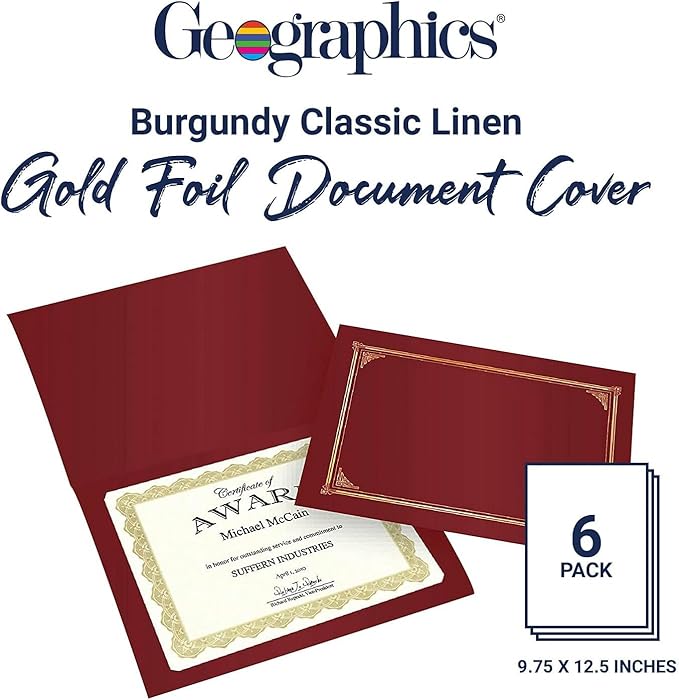 Geographics 45333 Certificate/Document Cover, 12 1/2 x 9 3/4, Burgundy (Pack of 6)