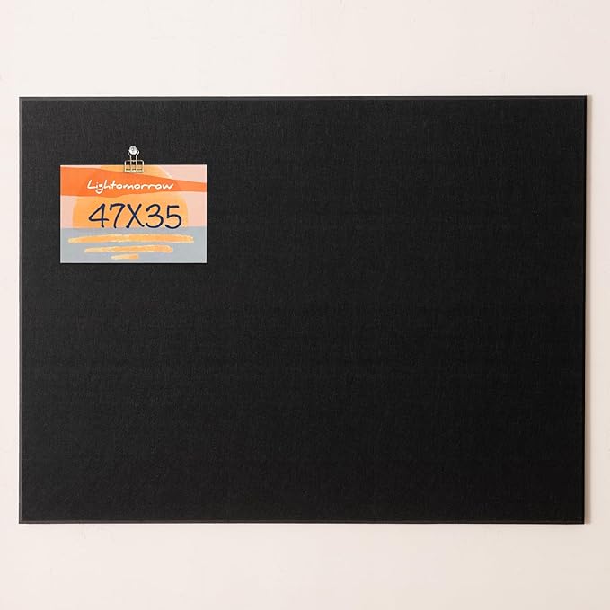 Lightomorrow Thickened Bulletin Board - 47 x 35 Inches, Decorative Felt Board Pin Board for Wall - 4' x 3' Foldable Photo Display Board with Self-Adhesive Tape, Includes 20 Push Pins - Black