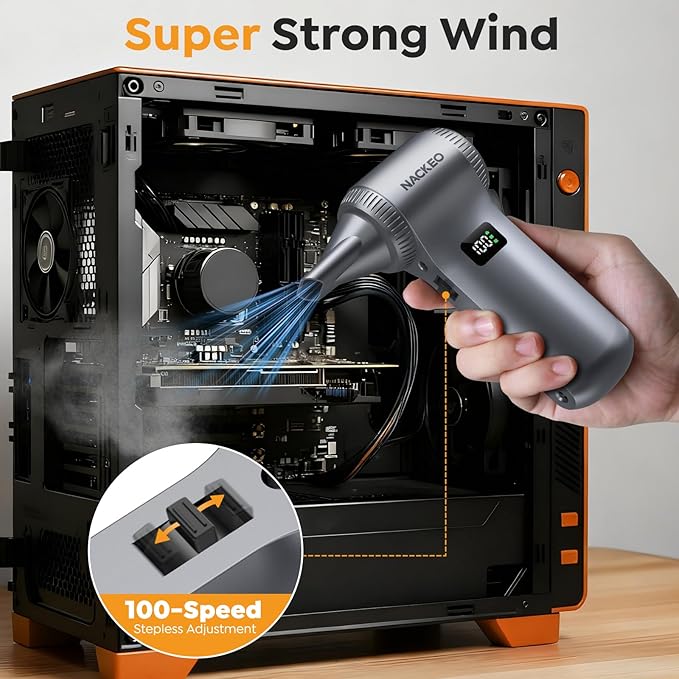 Compressed Air Duster-230000RPM Super Power Electric Air Duster, 100-Level Adjustable Inflatable Air Blower with LED Light and Display Screen, Dust Blower for Computer, Keyboard,House, Outdoor and Car