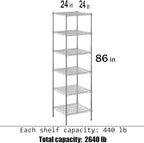 Regal Altair 24" Deep x 24" Wide x 86" Height Wire Shelving Kit | 6-Tier | NSF Commercial Storage Rack Unit