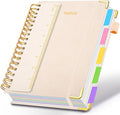 Hardcover Spiral Notebook 5.7"x 8.2" Journal Notebook with Tabs and Removable Dividers 300 Pages 5 Subject Notebook College Ruled, Faux Leather Spiral Bound Notebook for Women School Work(White)