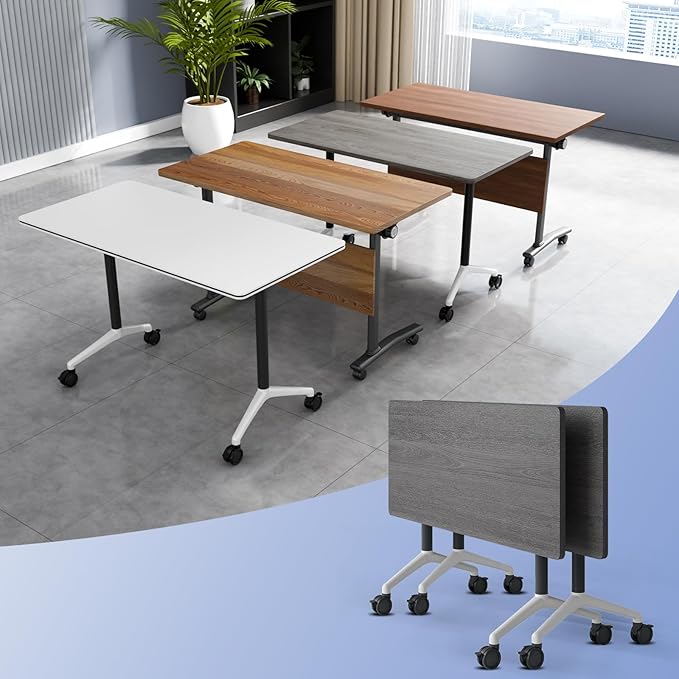 Conference Table Flip Top Mobile Conference Room Tables,Folding Conference Table with Wheels,Large Meeting Training Seminar Table Saving Space for Office Classroom(2C,70.8'')