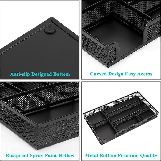 EsOfficce Drawer Organizer, Desk Organizer, Black Metal Mesh Drawer, Desk Drawer Organizer for Home Office and School,11.02X 6.10 X 1.38 Inch,Black