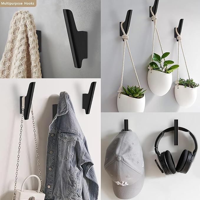 FCOWK Wood Wall Hooks 4 Pack Coat Hooks Wall Mount Black Wooden Hooks for Hanging Hat, Bag, Backpack, Rustic Coat Hooks for Wall, Wood Towel Hooks for Bathrooms and Entryway Hooks (Black)