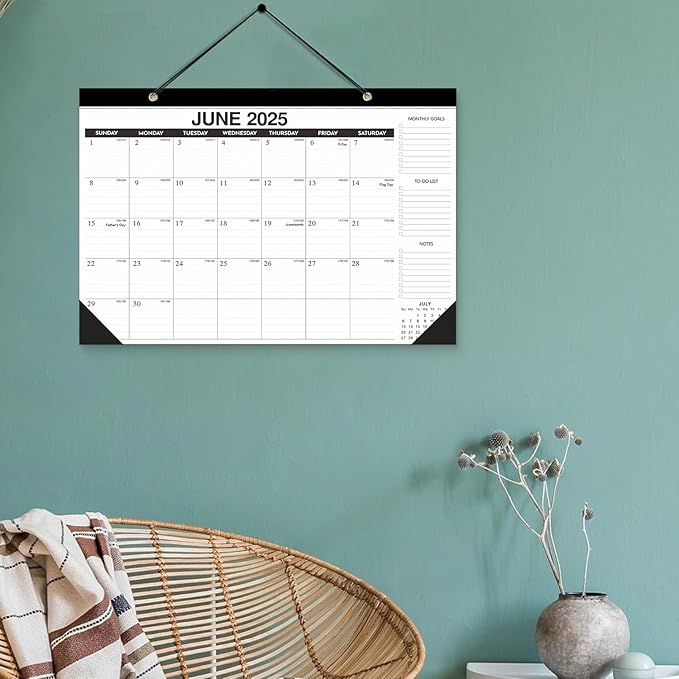 Desk Calendar 2026-18-Month (Jan 2026-Jun 2027) 17x12 Inches, 2 Stickers Included, Desktop/Wall Monthly Calendar for Home, School & Office (Simple black)