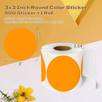 3 Inch Round Color Coding Labels (500 per Roll) - Colored Dot Stickers Round Labels for Inventory, Warehouse, Office Organizing - Orange Circle Stickers