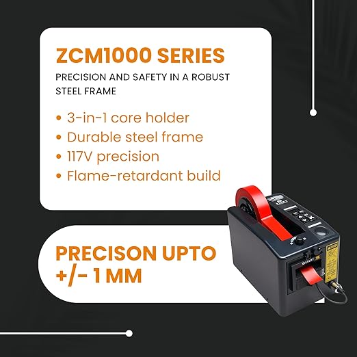 START International ZCM1000 Electric Tape Dispenser – Automatic Adhesive Tape Cutting Machine with Adjustable Feed Roller, Steel Frame, LED Display - for 0.28"-2" Tapes