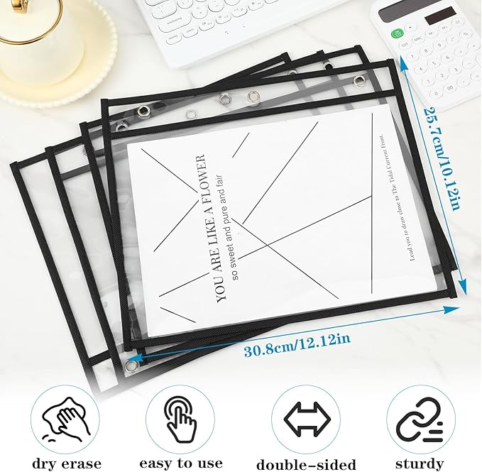 30 Pack Horizontal Job Ticket Holders 8.5"x11", Landscape Plastic Document Holder, Heavy Duty Clear Document Protector Sleeves for Shop, Office & Classroom Reusable Work Order Plastic Sleeves