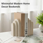 LIN CHUAN Heavy Duty Bookends for Shelves, 6.6 LBS Heavy Book Ends for Heavy Books, Decorative Modern Bookends with Faux Sandstone Look, Layered Arch Book Stopper for Bookshelf Holder Set of 2, Beige