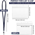 Marspark 200 Sets Clear Name Tags with Lanyard, Lanyards for ID Badges Reusable Strap with ID Holder Plastic Name Badges for Adults Business School Church Conference (Dark Blue)