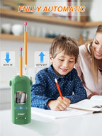 AFMAT Electric Pencil Sharpener, Fully Automatic Pencil Sharpener for Classroom, Robot Sharpeners for 7-11.5mm No.2/Jumbo/Colored Pencils, Auto in & Out, Rechargeable & Cordess, Hands-Free, PSX5,Green