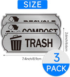 3PCS Recycle Stickers for Trash Bins, Self-Adhesive Waterproof Brushed Silver Trash Compost and Recycling Stickers for Trash Can, Kitchen, Office, Garbage Bin Indoor, Outdoor Use